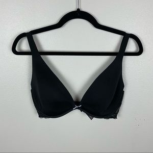 Victoria's Secret Unlined Plunge Bra Bright Black Lace Back Size 34DD Demi Bra